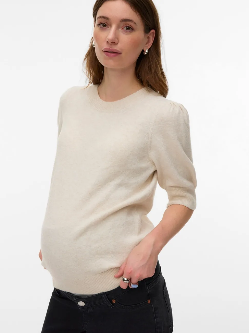 Regular fit O-hals Geribde mouwuiteinden Pullover