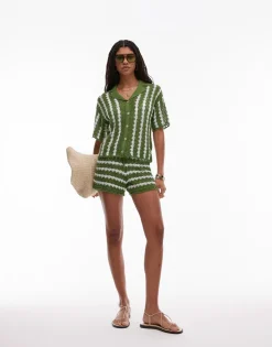Topshop knitted stitchy stripe co-ord shirt