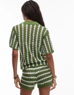 Topshop knitted stitchy stripe co-ord shirt